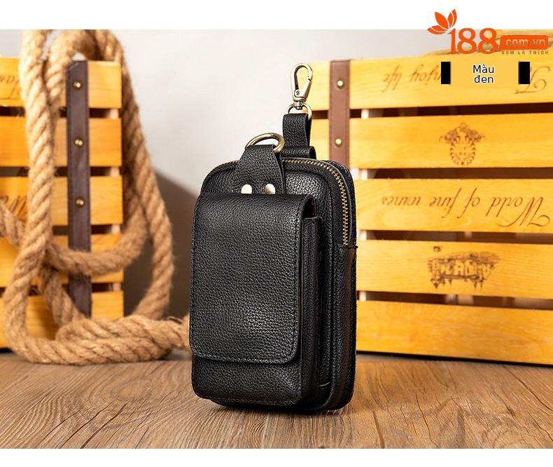 Túi đeo thắt lưng nam da chống nước đa năng, phù hợp đi làm, đi xe đạp, thể thao ngoài trời — Màu đen, Màu nâu, Cà phê chi tiết 24