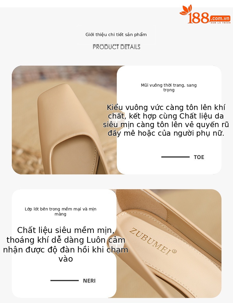 Giày cao gót nữ mũi vuông gót thô kiểu Pháp, gót thấp trung bình, chuyên nghiệp công sở — Màu đen chi tiết 2
