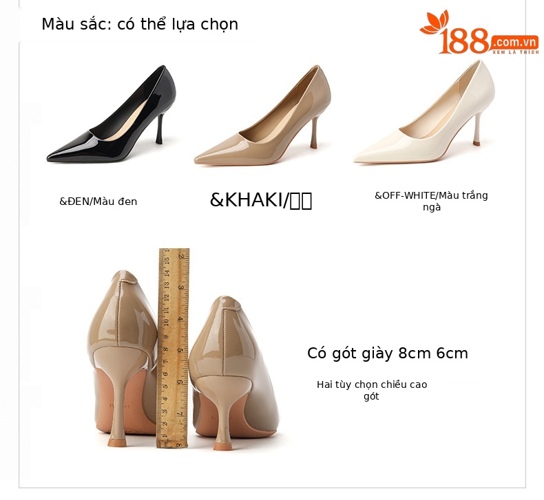 Giày cao gót nữ mũi nhọn da bóng gót 8 cm – giày cưới công sở — Màu Đen-8cm chi tiết 1