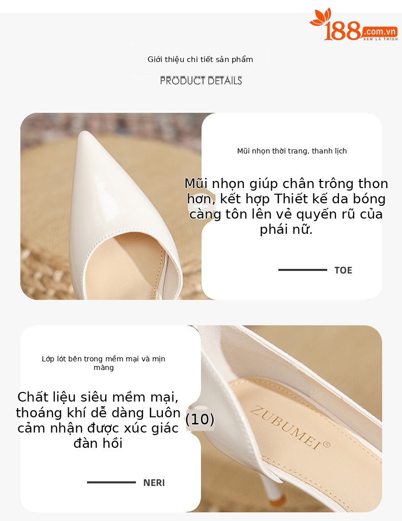 Sandal cao gót nữ mũi nhọn kiểu xẻ bên phong cách Hàn Quốc — Màu trà sữa chi tiết 2