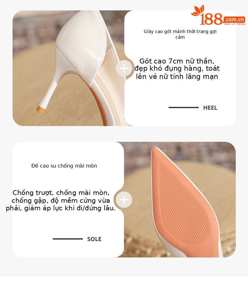 Sandal cao gót nữ mũi nhọn kiểu xẻ bên phong cách Hàn Quốc — Màu trà sữa chi tiết 3