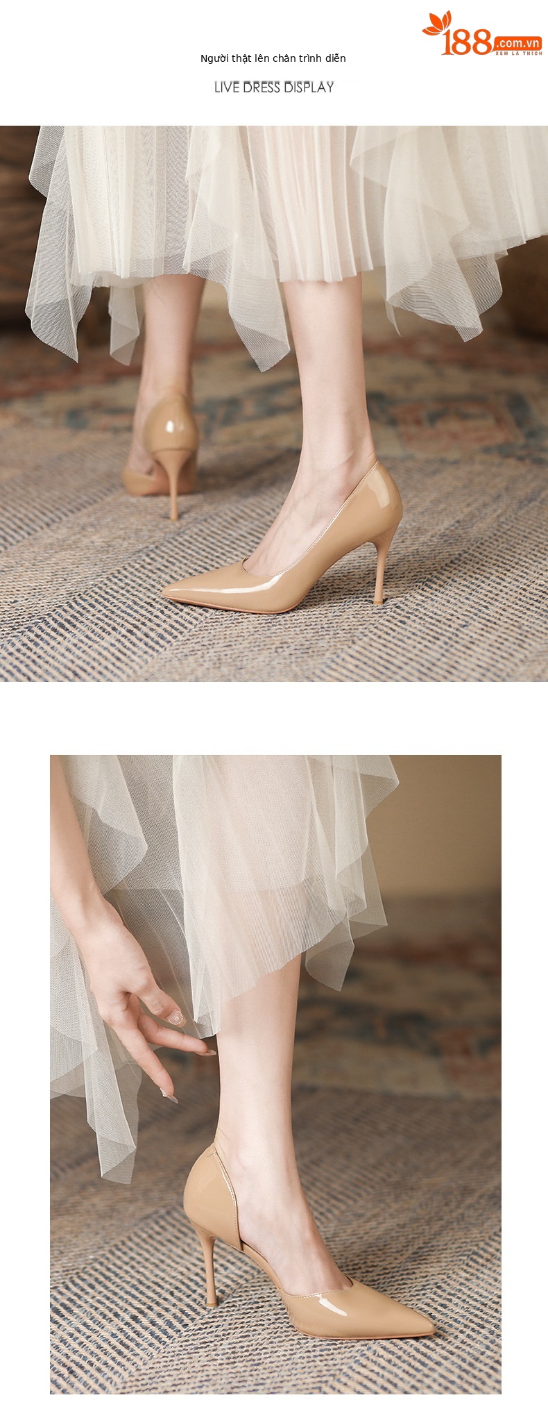 Sandal cao gót nữ mũi nhọn kiểu xẻ bên phong cách Hàn Quốc — Màu trà sữa chi tiết 4