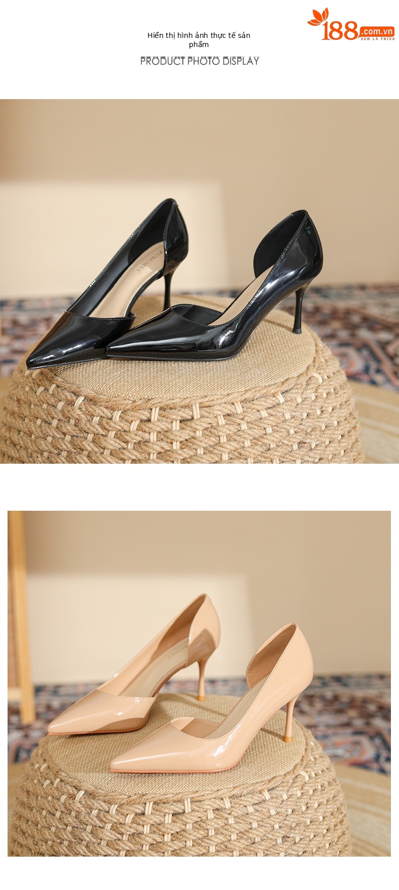 Sandal cao gót nữ mũi nhọn kiểu xẻ bên phong cách Hàn Quốc — Màu trà sữa chi tiết 8