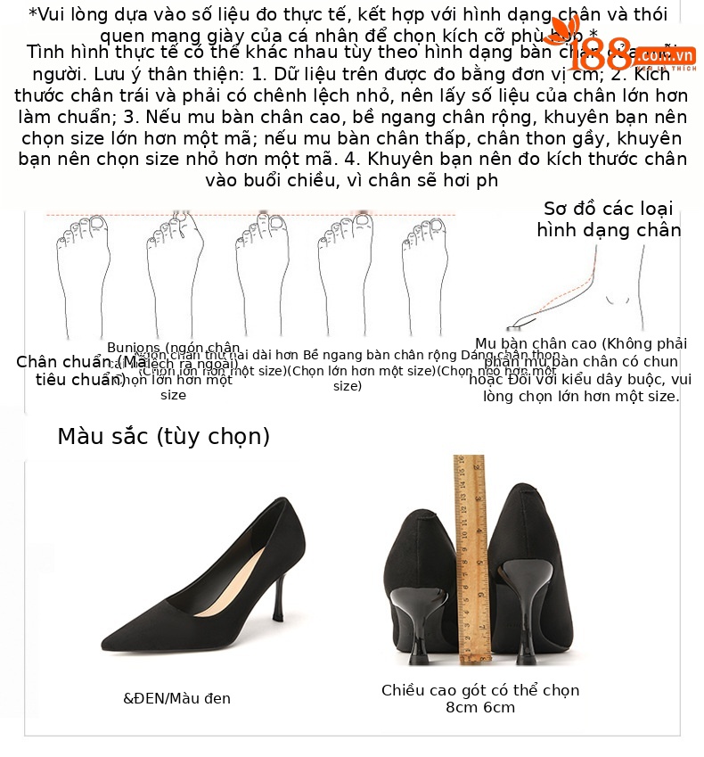 Giày cao gót nữ mũi nhọn gót 8 cm kiểu stiletto — Màu Đen-8cm chi tiết 1
