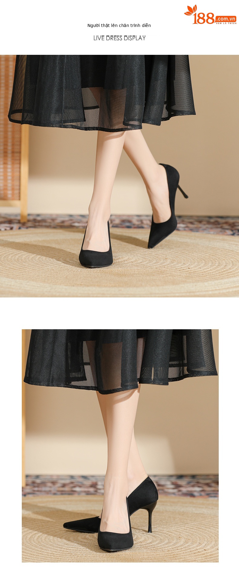 Giày cao gót nữ mũi nhọn gót 8 cm kiểu stiletto — Màu Đen-8cm chi tiết 4