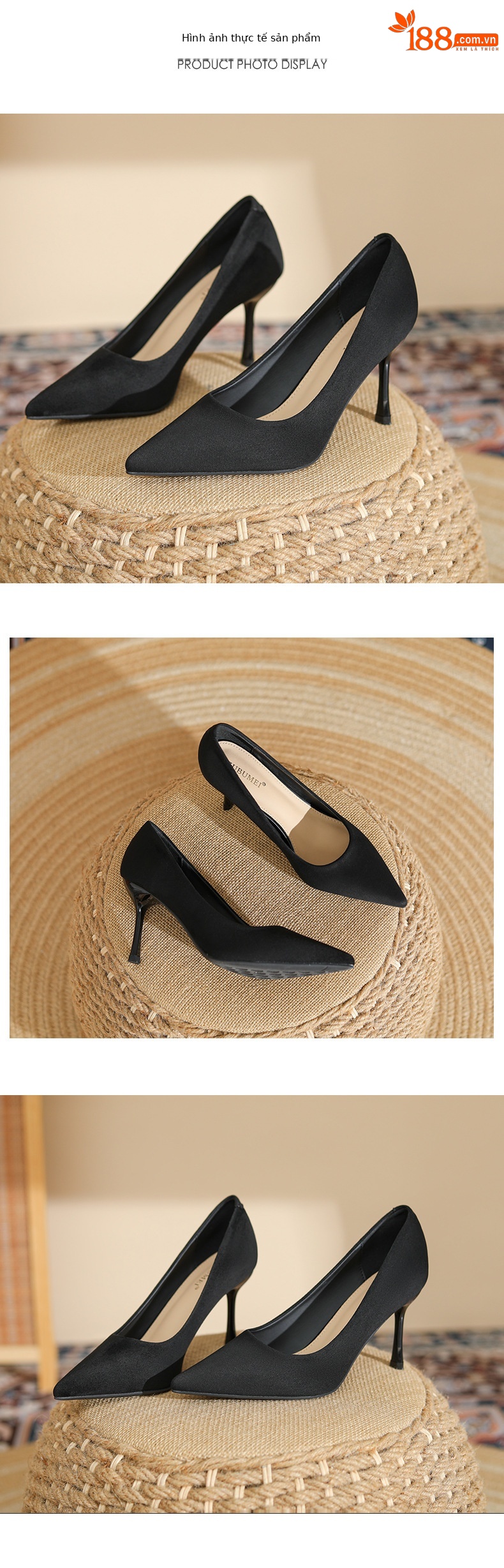 Giày cao gót nữ mũi nhọn gót 8 cm kiểu stiletto — Màu Đen-8cm chi tiết 7