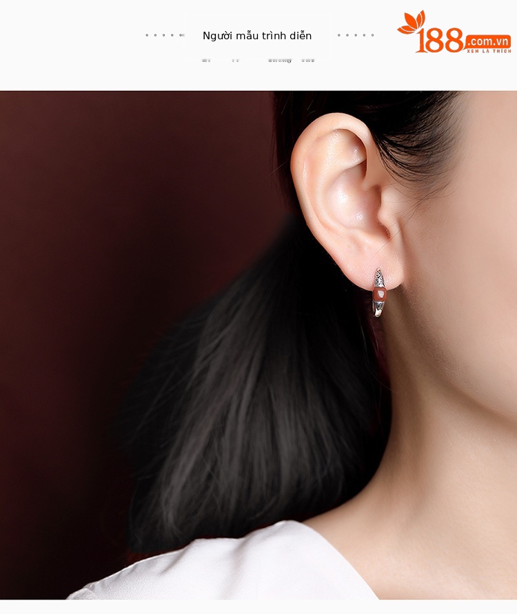 Khuyên tai bạc S925 hình vuông phong cách retro họa tiết ruyi đám mây may mắn — Một cặp chi tiết 3