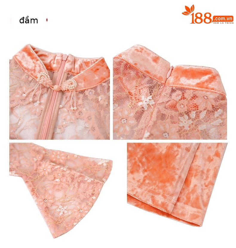 Đầm maxi nữ tay chuông phong cách Trung Hoa cải tiến, chất nhung mềm mại — Màu đen chi tiết 3