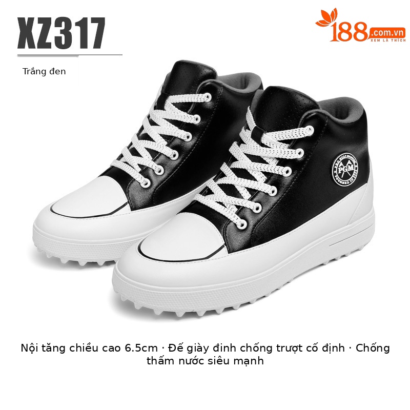 Giày golf PGM nữ chống thấm nước đế đinh cao su chống trượt — XZ317-Trắng đen