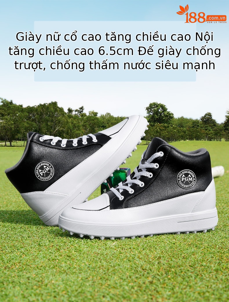 Giày golf PGM nữ chống thấm nước đế đinh cao su chống trượt — XZ317-Trắng đen chi tiết 3