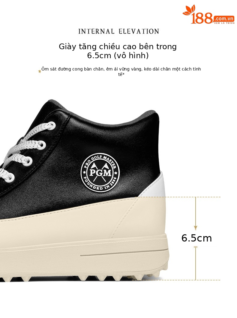 Giày golf PGM nữ chống thấm nước đế đinh cao su chống trượt — XZ317-Trắng đen chi tiết 4