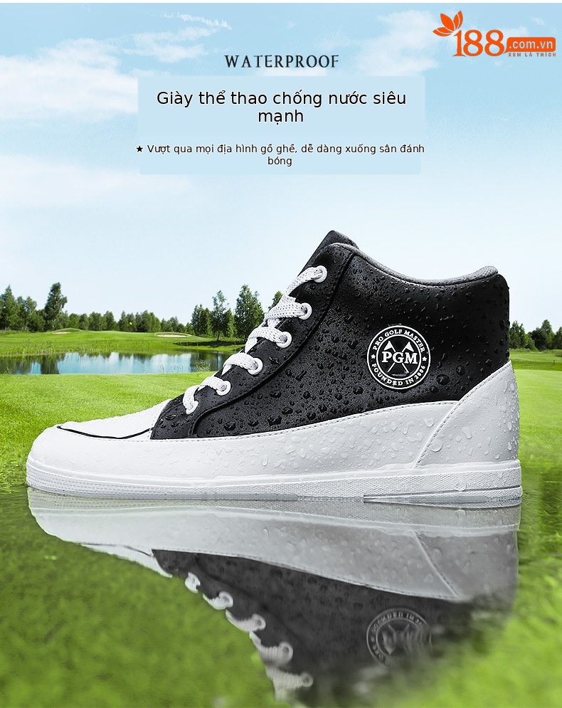 Giày golf PGM nữ chống thấm nước đế đinh cao su chống trượt — XZ317-Trắng đen chi tiết 6