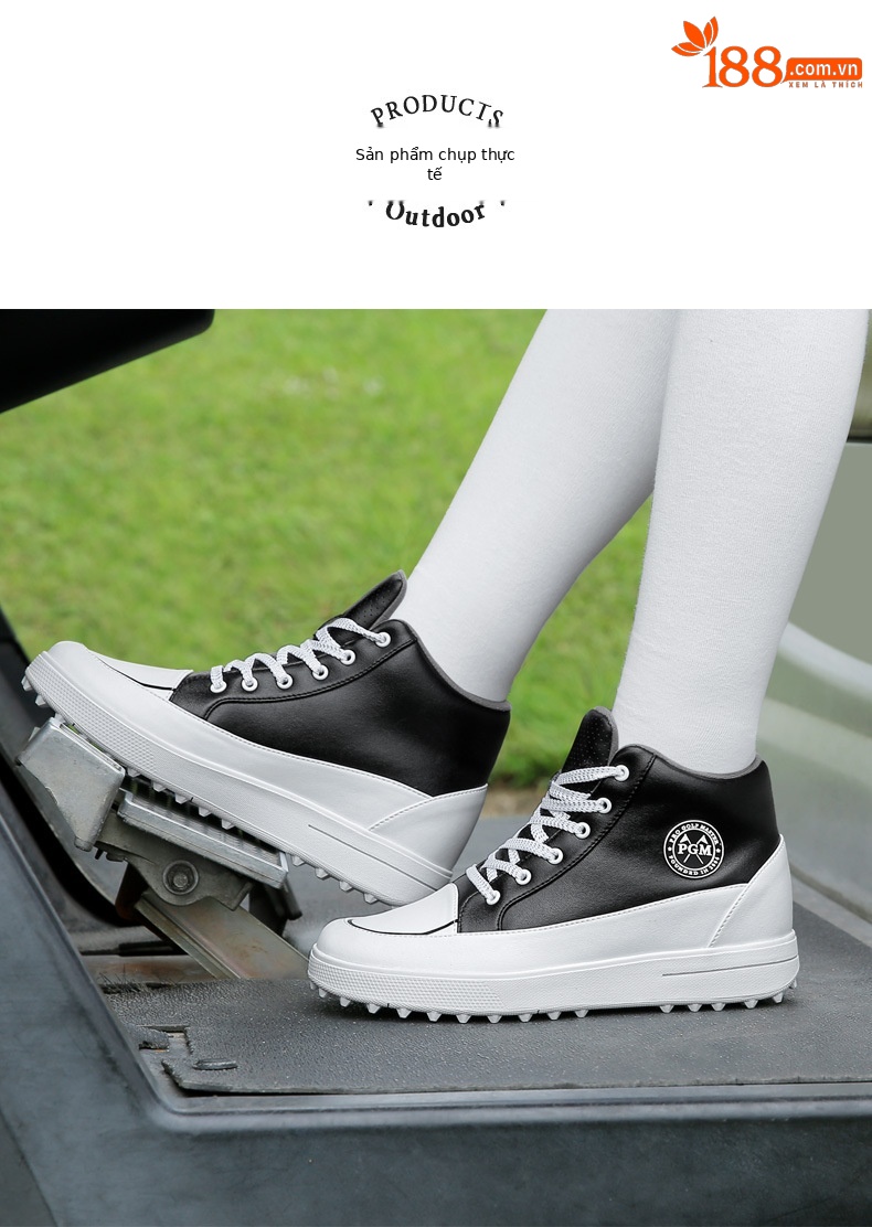 Giày golf PGM nữ chống thấm nước đế đinh cao su chống trượt — XZ317-Trắng đen chi tiết 8