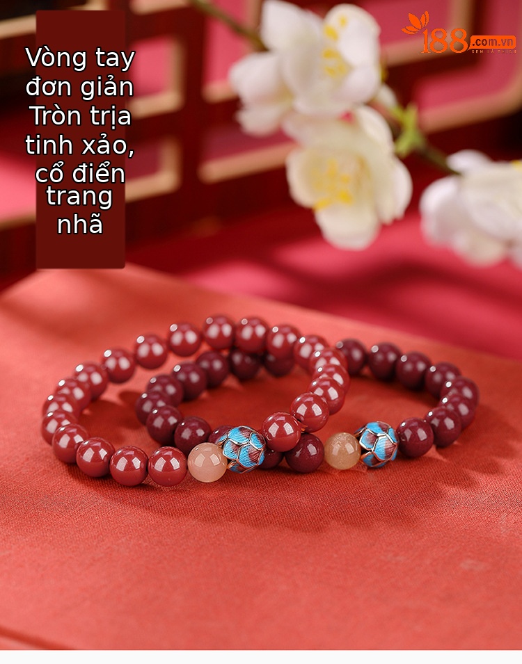 Vòng tay bạc S925 đá mặt trăng chu sa hạt tròn phong thủy may mắn — Mẫu cát Hoàng Đế chi tiết 1