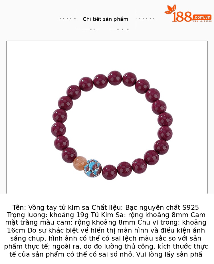 Vòng tay bạc S925 đá mặt trăng chu sa hạt tròn phong thủy may mắn — Mẫu cát Hoàng Đế chi tiết 2
