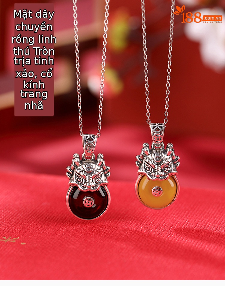 Mặt dây chuyền bạc S999 hình hươu bạc khảm hổ phách máu phong cách cổ điển — Mô hình hổ phách máu (không có dây chuyền) chi tiết 1