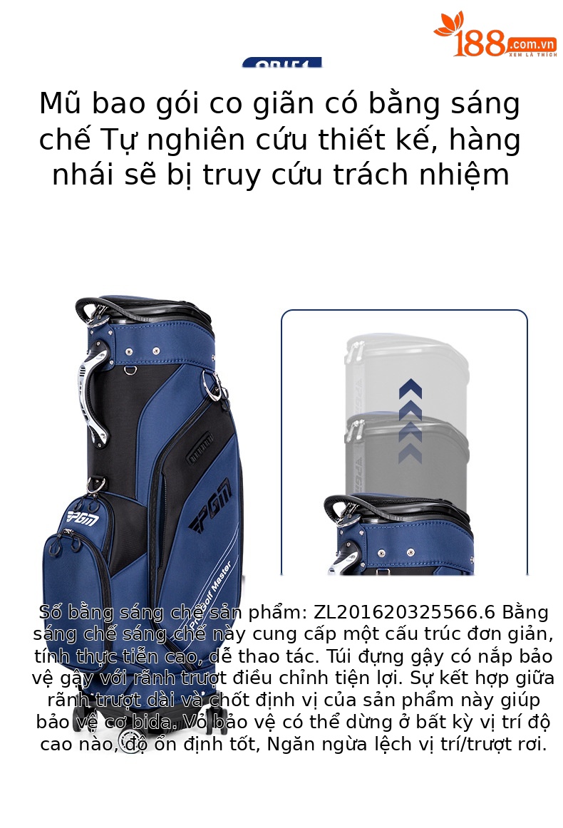 Túi đựng gậy golf PGM vỏ cứng chống nước, kéo bốn bánh, kích thước 127x40x27 cm — QB154-màu xám đen, QB154-màu xanh đen, QB154-Tất cả màu đen, QB154-màu xám đen (với che mưa) chi tiết 5