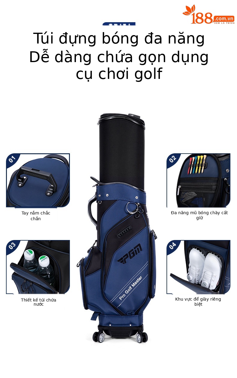 Túi đựng gậy golf PGM vỏ cứng chống nước, kéo bốn bánh, kích thước 127x40x27 cm — QB154-màu xám đen, QB154-màu xanh đen, QB154-Tất cả màu đen, QB154-màu xám đen (với che mưa) chi tiết 7