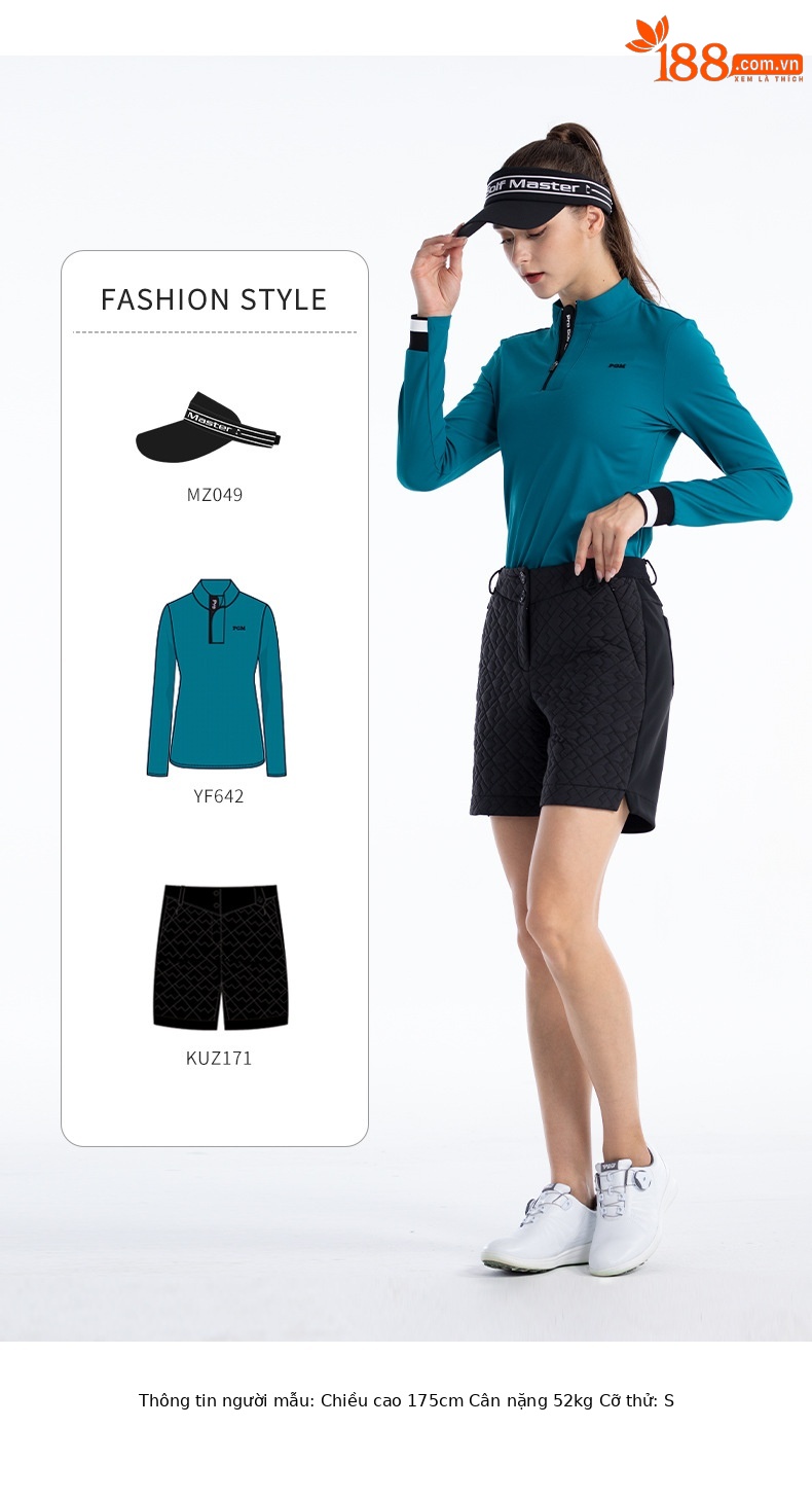 Quần golf thể thao nữ thu đông lót cotton, thắt lưng co giãn giữ ấm — KUZ171-Quần short cotton đen, KUZ171-Quần short cotton trắng chi tiết 4