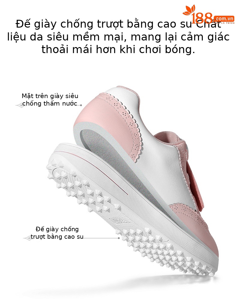 Giày golf nữ PGM chống thấm nước, đế chống trượt, phong cách Anh cổ điển — XZ315-Trắng hồng chi tiết 4