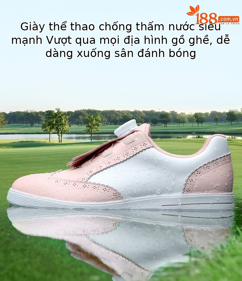Giày golf nữ PGM chống thấm nước, đế chống trượt, phong cách Anh cổ điển — XZ315-Trắng hồng chi tiết 5