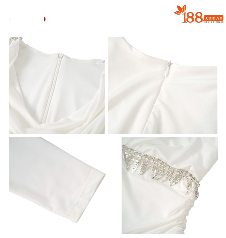Đầm ôm body nữ cổ xòe đính đá dự tiệc — Màu đen chi tiết 3