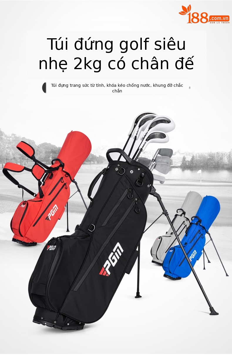 Túi golf PGM siêu nhẹ có giá đỡ, chống thấm nước, dây kéo tiện lợi — QB151-Đỏ, QB151-màu xám, QB151-đen, QB151-Xanh chi tiết 3