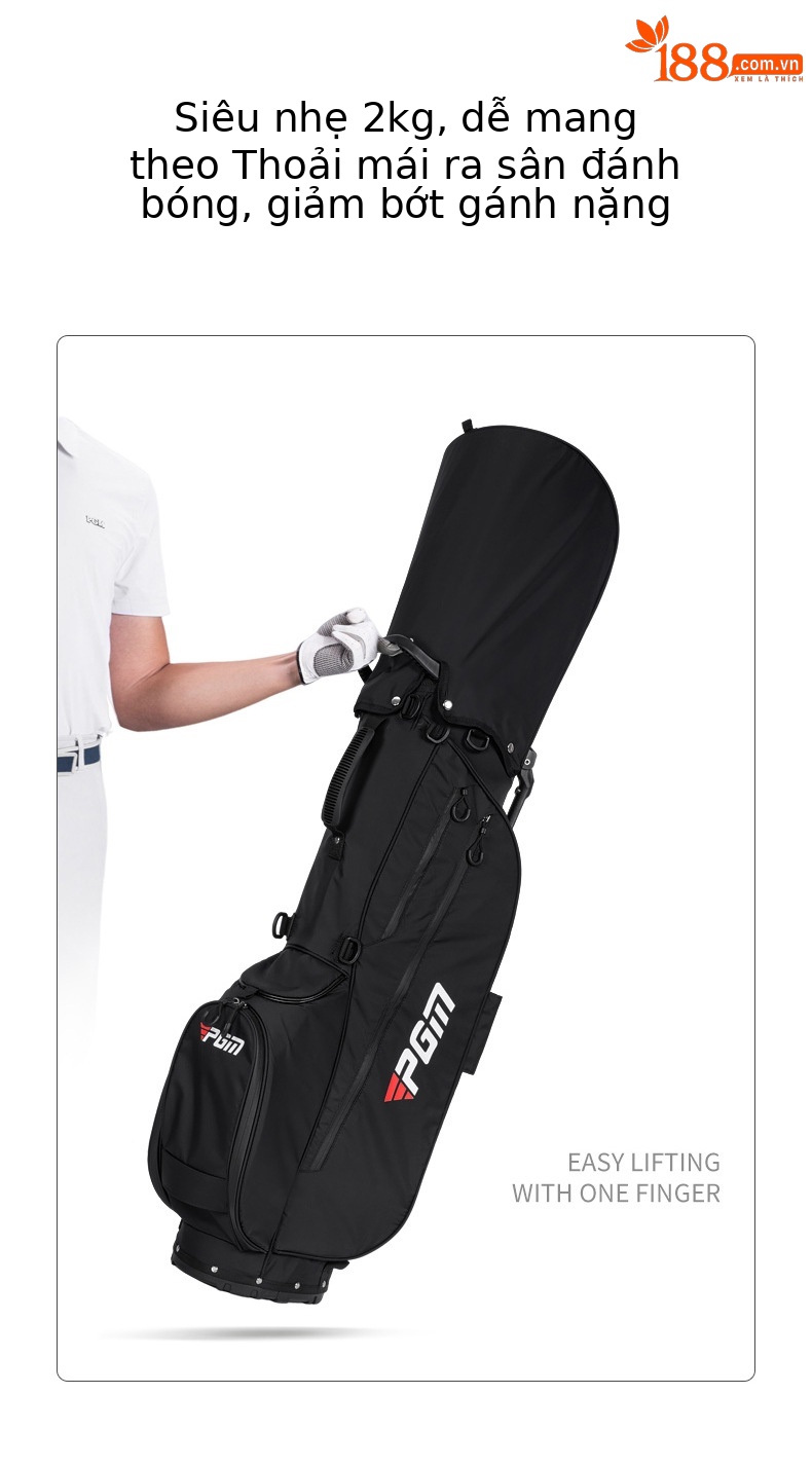 Túi golf PGM siêu nhẹ có giá đỡ, chống thấm nước, dây kéo tiện lợi — QB151-Đỏ, QB151-màu xám, QB151-đen, QB151-Xanh chi tiết 4