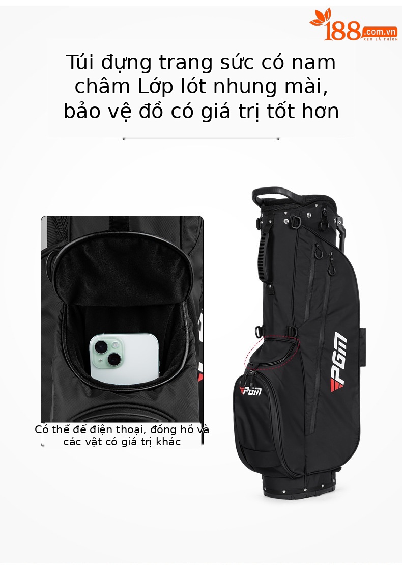 Túi golf PGM siêu nhẹ có giá đỡ, chống thấm nước, dây kéo tiện lợi — QB151-Đỏ, QB151-màu xám, QB151-đen, QB151-Xanh chi tiết 5
