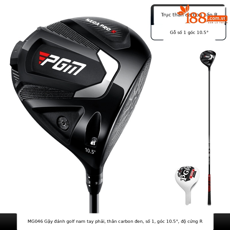 Gậy golf driver số 1 PGM MEGA PRO II hợp kim titan sợi carbon điều chỉnh độ nghiêng — Trục carbon loại R số 1 gỗ 10,5 độ (có nắp đầu gậy), Trình điều khiển trục carbon loại R 9 độ (có nắp đầu gậy), Trục carbon loại R 3 gỗ (có nắp đầu gậy), Trục carbon loại R 5 gỗ (có nắp đầu gậy)