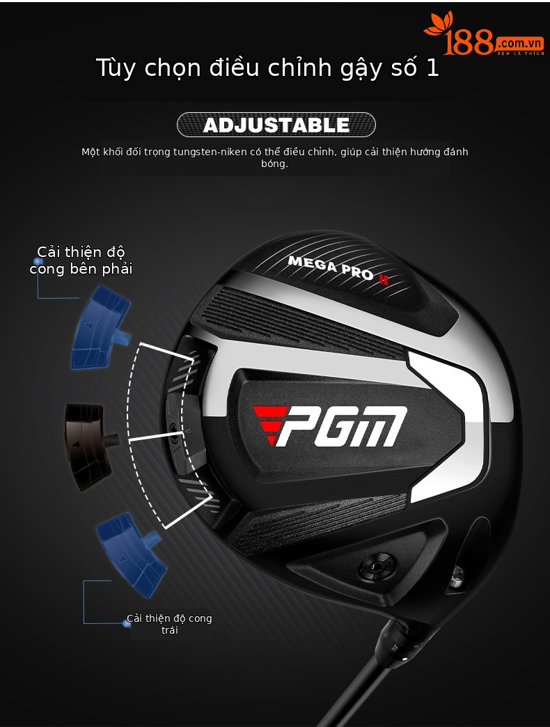 Gậy golf driver số 1 PGM MEGA PRO II hợp kim titan sợi carbon điều chỉnh độ nghiêng — Trục carbon loại R số 1 gỗ 10,5 độ (có nắp đầu gậy), Trình điều khiển trục carbon loại R 9 độ (có nắp đầu gậy), Trục carbon loại R 3 gỗ (có nắp đầu gậy), Trục carbon loại R 5 gỗ (có nắp đầu gậy) chi tiết 3