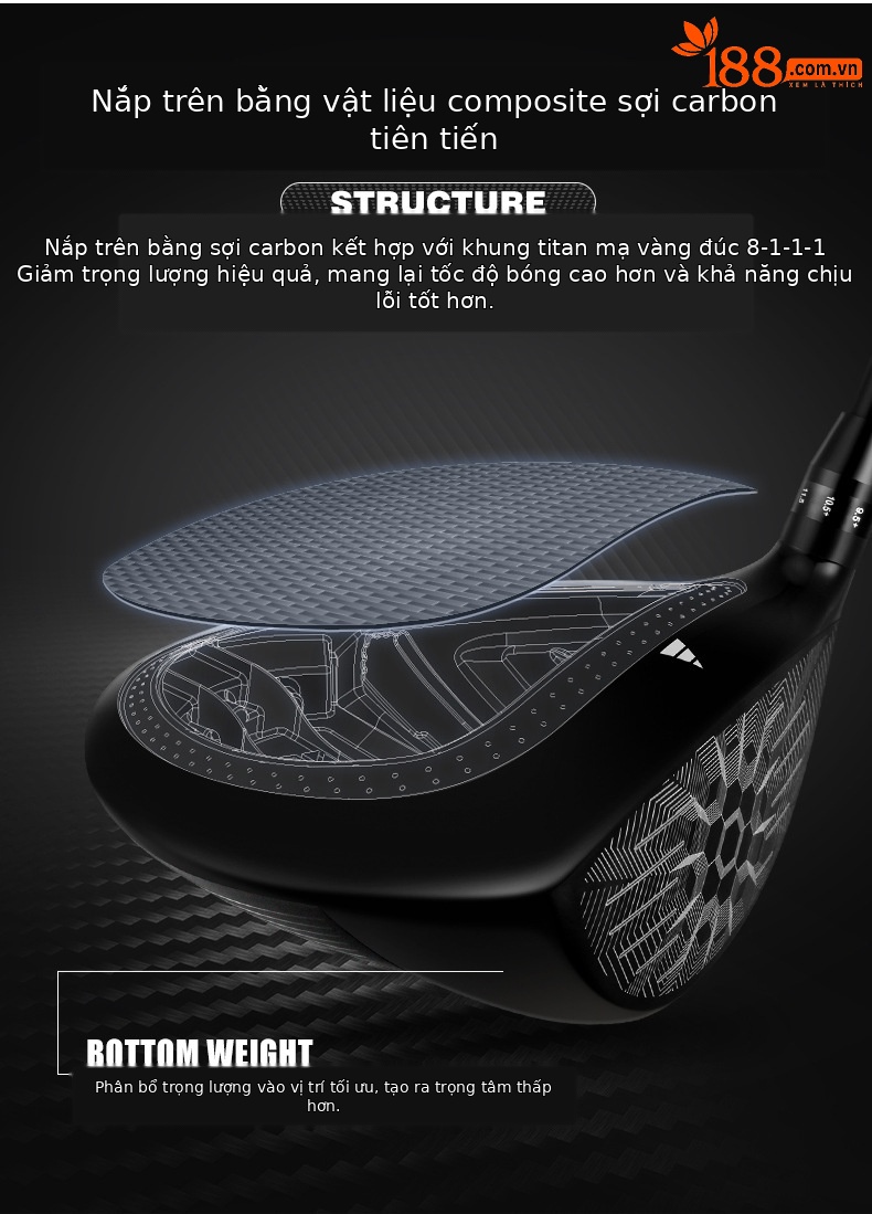 Gậy golf driver số 1 PGM MEGA PRO II hợp kim titan sợi carbon điều chỉnh độ nghiêng — Trục carbon loại R số 1 gỗ 10,5 độ (có nắp đầu gậy), Trình điều khiển trục carbon loại R 9 độ (có nắp đầu gậy), Trục carbon loại R 3 gỗ (có nắp đầu gậy), Trục carbon loại R 5 gỗ (có nắp đầu gậy) chi tiết 4