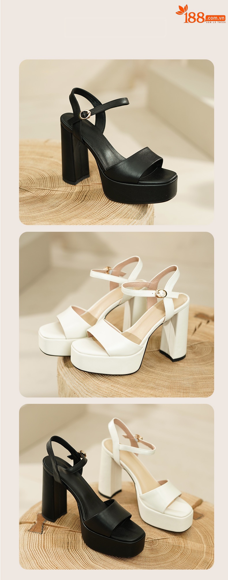 Sandal cao gót quai ngang da bò lớp đầu phong cách Âu Mỹ gót vuông 11 cm — Da lộn Cừu Đen [Chiều cao gót 10 cm] chi tiết 9