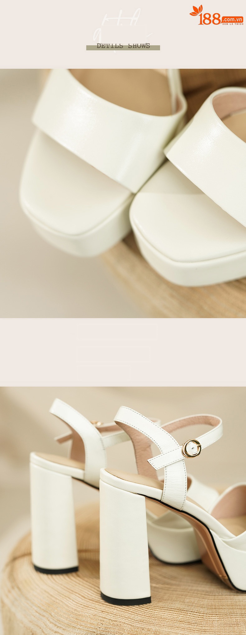 Sandal cao gót quai ngang da bò lớp đầu phong cách Âu Mỹ gót vuông 11 cm — Da lộn Cừu Đen [Chiều cao gót 10 cm] chi tiết 10