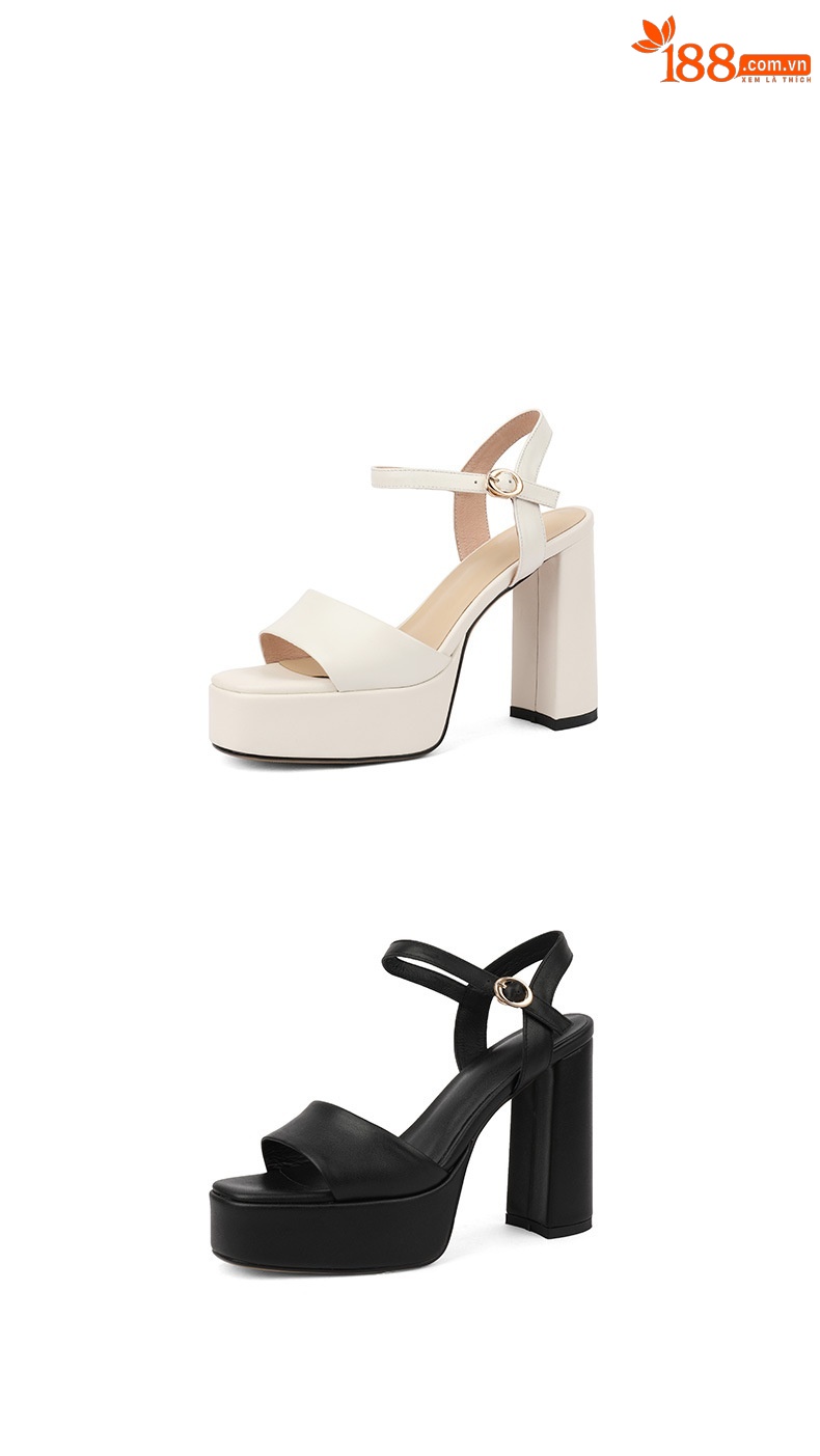 Sandal cao gót quai ngang da bò lớp đầu phong cách Âu Mỹ gót vuông 11 cm — Da lộn Cừu Đen [Chiều cao gót 10 cm] chi tiết 12