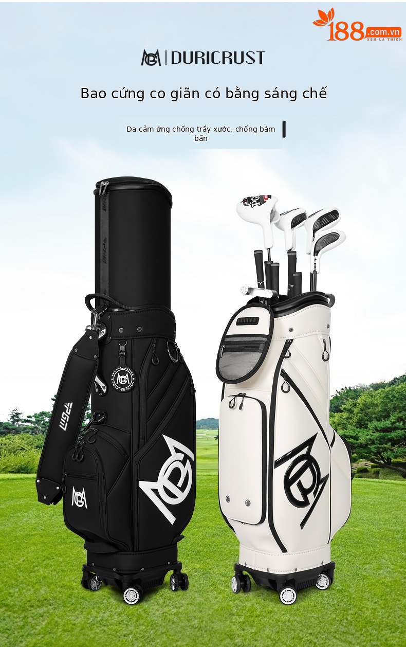 Túi golf PGM vỏ cứng bốn bánh đẩy phẳng, kích thước 127x25x38 cm, chất liệu da siêu mềm cao cấp — QB153-Màu đen, QB153-Màu be, QB153-Màu xanh lá cây, QB153-Màu hồng chi tiết 4