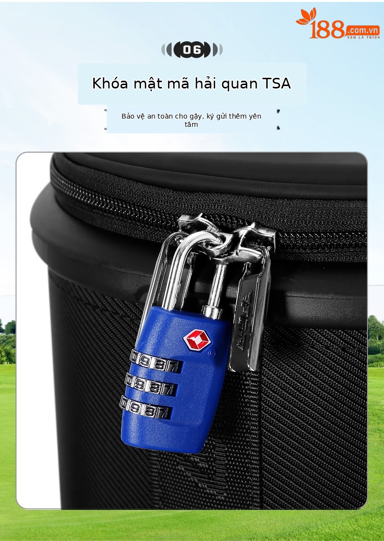 Túi golf PGM vỏ cứng bốn bánh đẩy phẳng, kích thước 127x25x38 cm, chất liệu da siêu mềm cao cấp — QB153-Màu đen, QB153-Màu be, QB153-Màu xanh lá cây, QB153-Màu hồng chi tiết 7