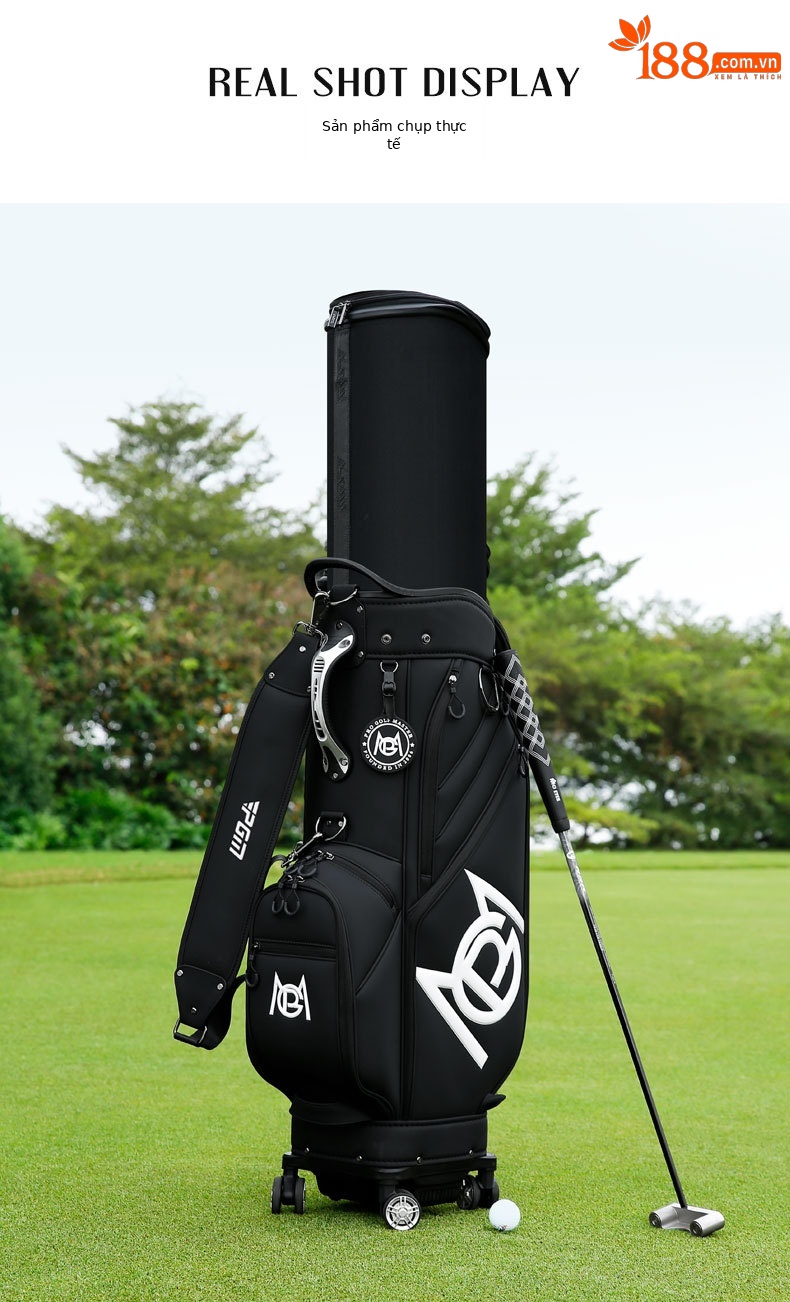 Túi golf PGM vỏ cứng bốn bánh đẩy phẳng, kích thước 127x25x38 cm, chất liệu da siêu mềm cao cấp — QB153-Màu đen, QB153-Màu be, QB153-Màu xanh lá cây, QB153-Màu hồng chi tiết 8
