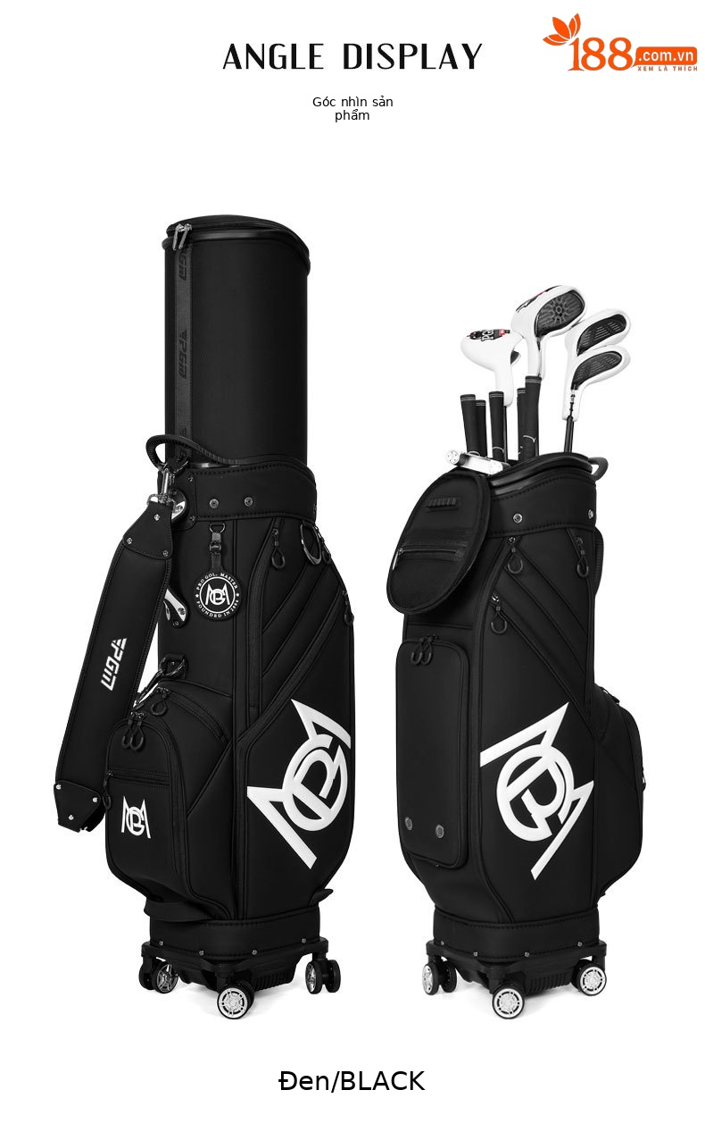 Túi golf PGM vỏ cứng bốn bánh đẩy phẳng, kích thước 127x25x38 cm, chất liệu da siêu mềm cao cấp — QB153-Màu đen, QB153-Màu be, QB153-Màu xanh lá cây, QB153-Màu hồng chi tiết 16