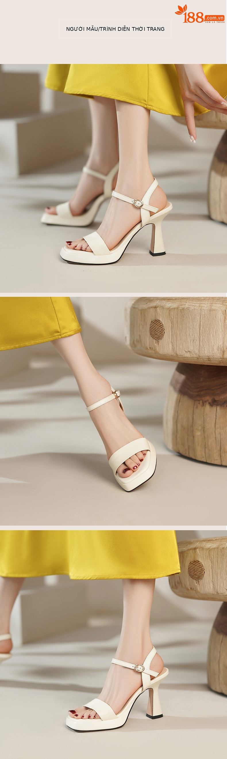 Sandal cao gót nữ quai ngang hở mũi da bò thật khóa thời trang — Màu đen chi tiết 9