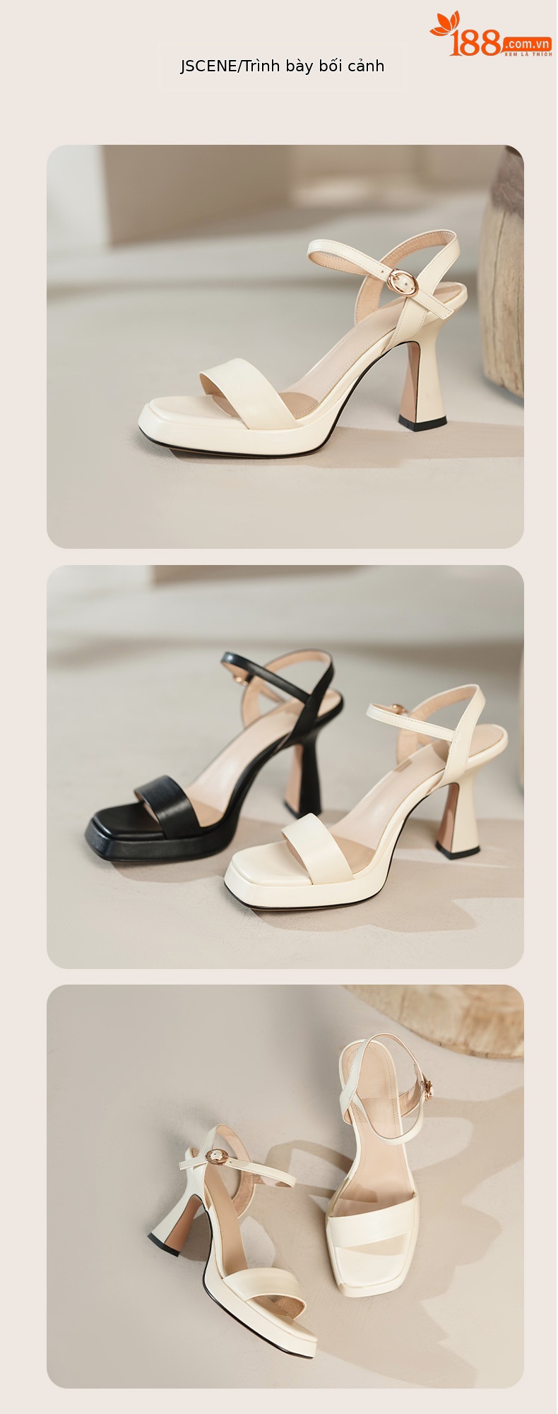 Sandal cao gót nữ quai ngang hở mũi da bò thật khóa thời trang — Màu đen chi tiết 21