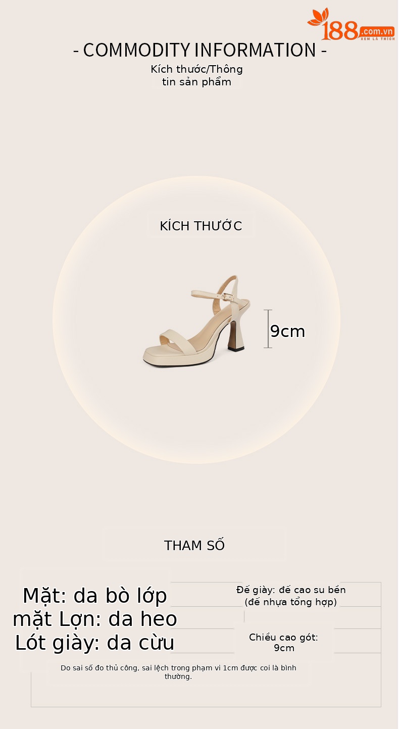Sandal cao gót nữ quai ngang hở mũi da bò thật khóa thời trang — Màu đen chi tiết 5