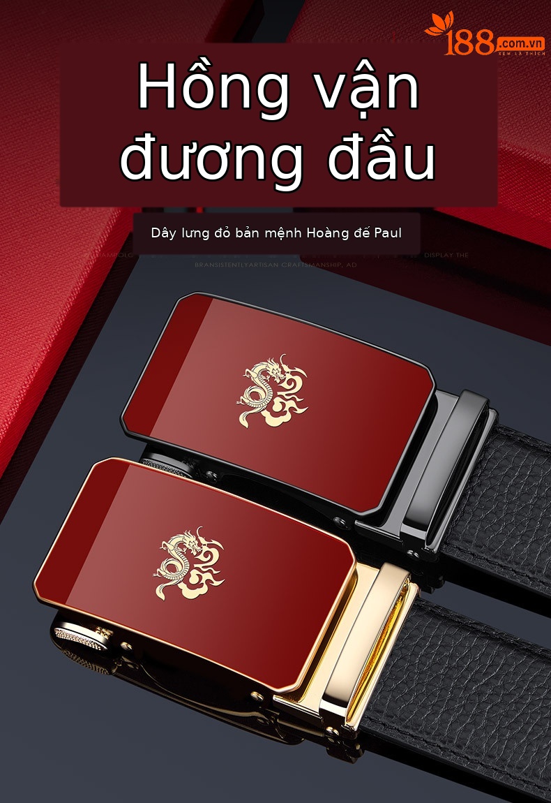 Thắt lưng da bò thật nam Emperor Paul – kiểu cưới, năm bản mệnh, màu đỏ — 120cm, 130cm, 110cm, 125cm chi tiết 1