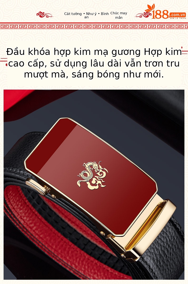 Thắt lưng da bò thật nam Emperor Paul – kiểu cưới, năm bản mệnh, màu đỏ — 120cm, 130cm, 110cm, 125cm chi tiết 3