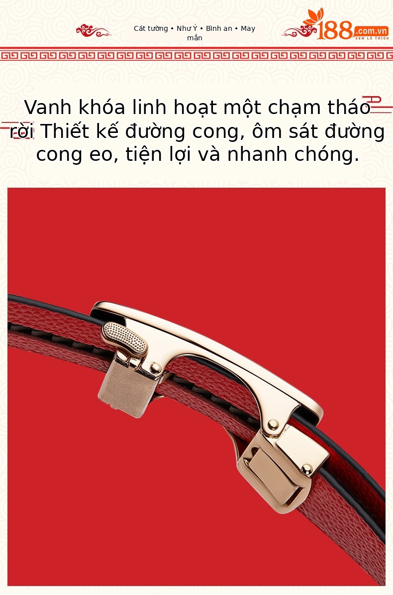 Thắt lưng da bò thật nam Emperor Paul – kiểu cưới, năm bản mệnh, màu đỏ — 120cm, 130cm, 110cm, 125cm chi tiết 4