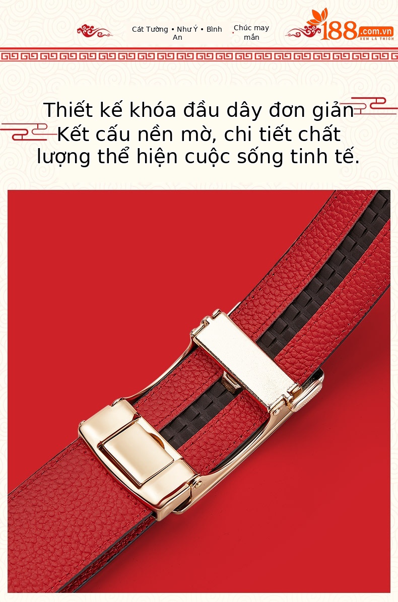 Thắt lưng da bò thật nam Emperor Paul – kiểu cưới, năm bản mệnh, màu đỏ — 120cm, 130cm, 110cm, 125cm chi tiết 5