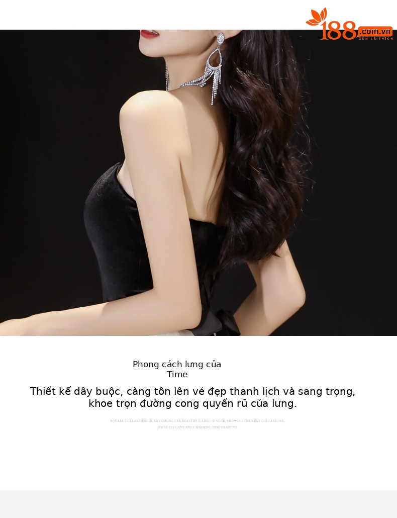 Váy dạ hội maxi thắt eo cổ chữ U không tay chất liệu nhung đen — Nhung đen chi tiết 5