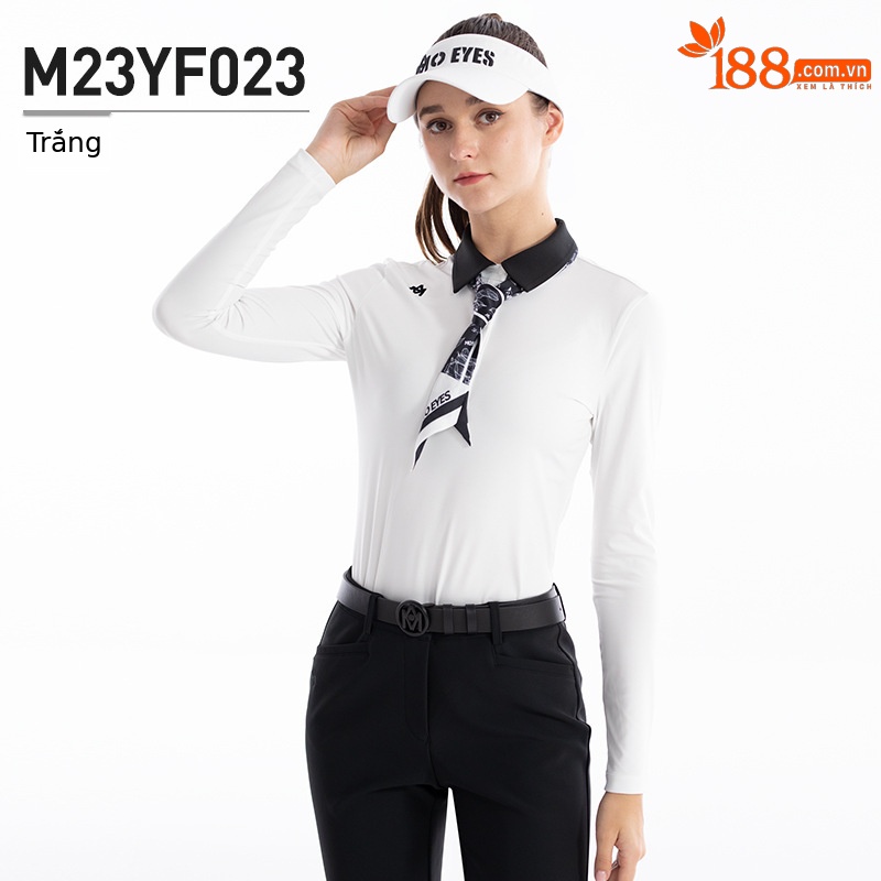 Áo golf nữ dài tay thắt nơ MO EYES vải co giãn thể thao thu đông — M23YF023-Trắng [phối với khăn lụa], M23YF023-Đen [với khăn lụa], M23YF019-Áo màu đen, M23YF019-Áo màu trắng