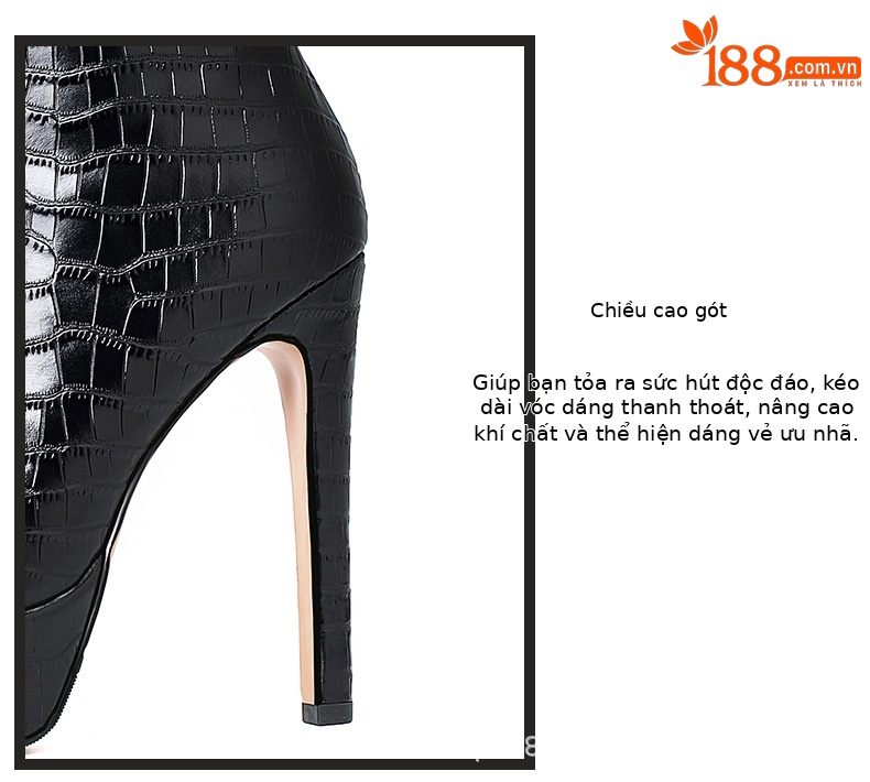 Boot nữ cổ thấp mũi nhọn gót siêu cao 14 cm đế platform phong cách gợi cảm — Màu đen (lót nhung) chi tiết 3