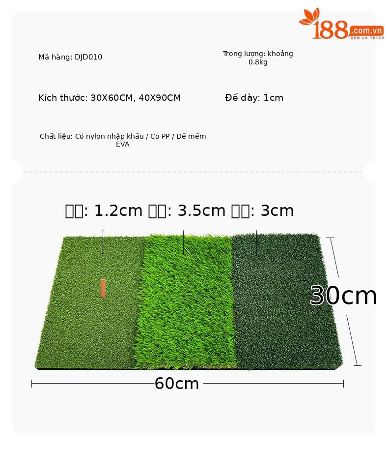 Đệm tập golf PGM 60x30cm mini 3 trong 1 chịu lực trong nhà — Đệm Ba cỏ DJD010 30*60cm, Đệm Ba cỏ DJD010 90*40cm chi tiết 9